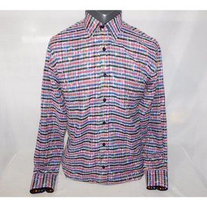 Franco Negretti Montreal Mens Medium Pink Blue Black Plaid Button Front Shirt